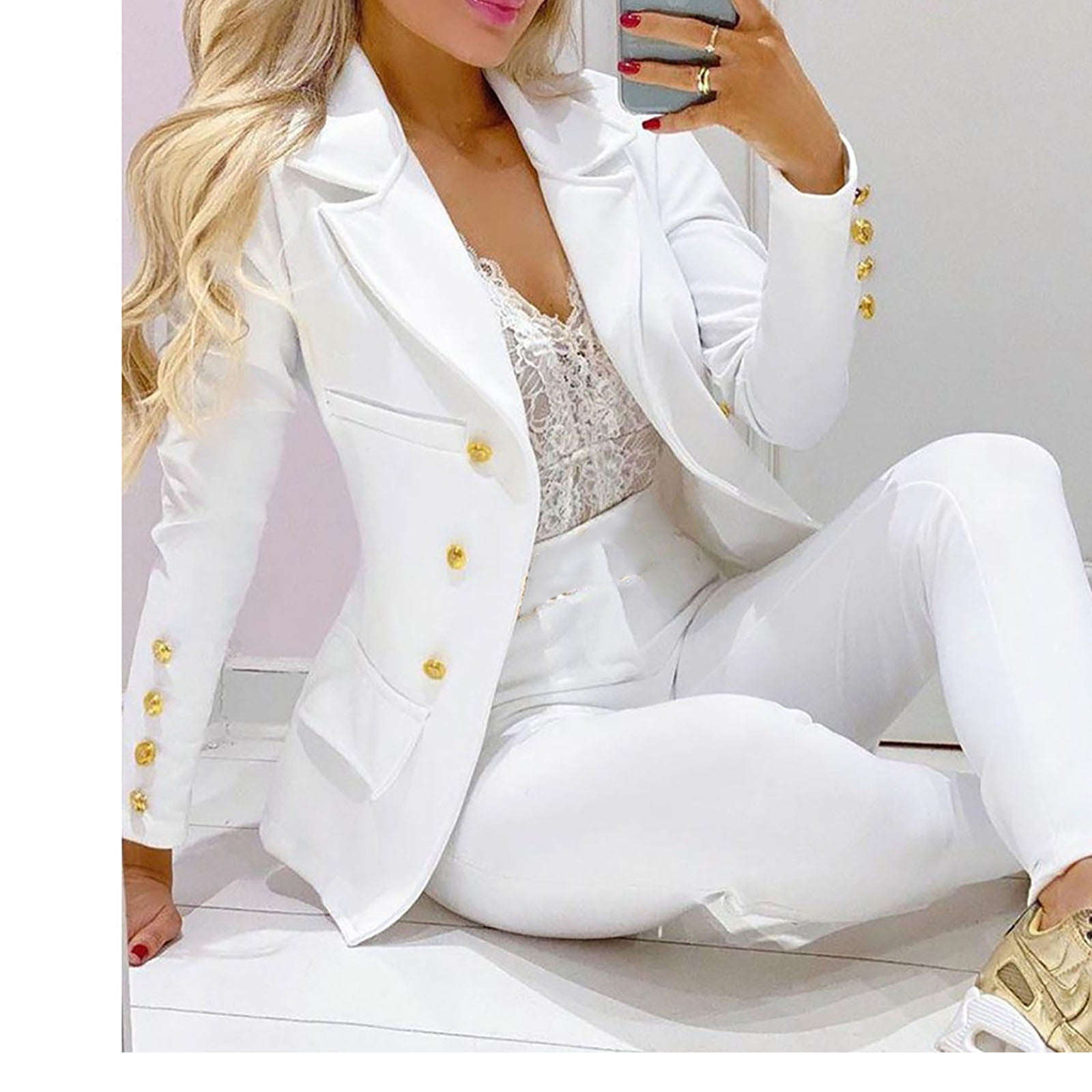 Meichang Women's 2 Piece Business Suits Formal Slim Long