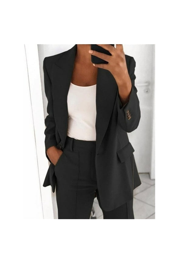 Women's 2 Piece Outfit Casual Single Button Long Sleeve Blazer And Pencil Pants Suits Set Office Business Suit for Work