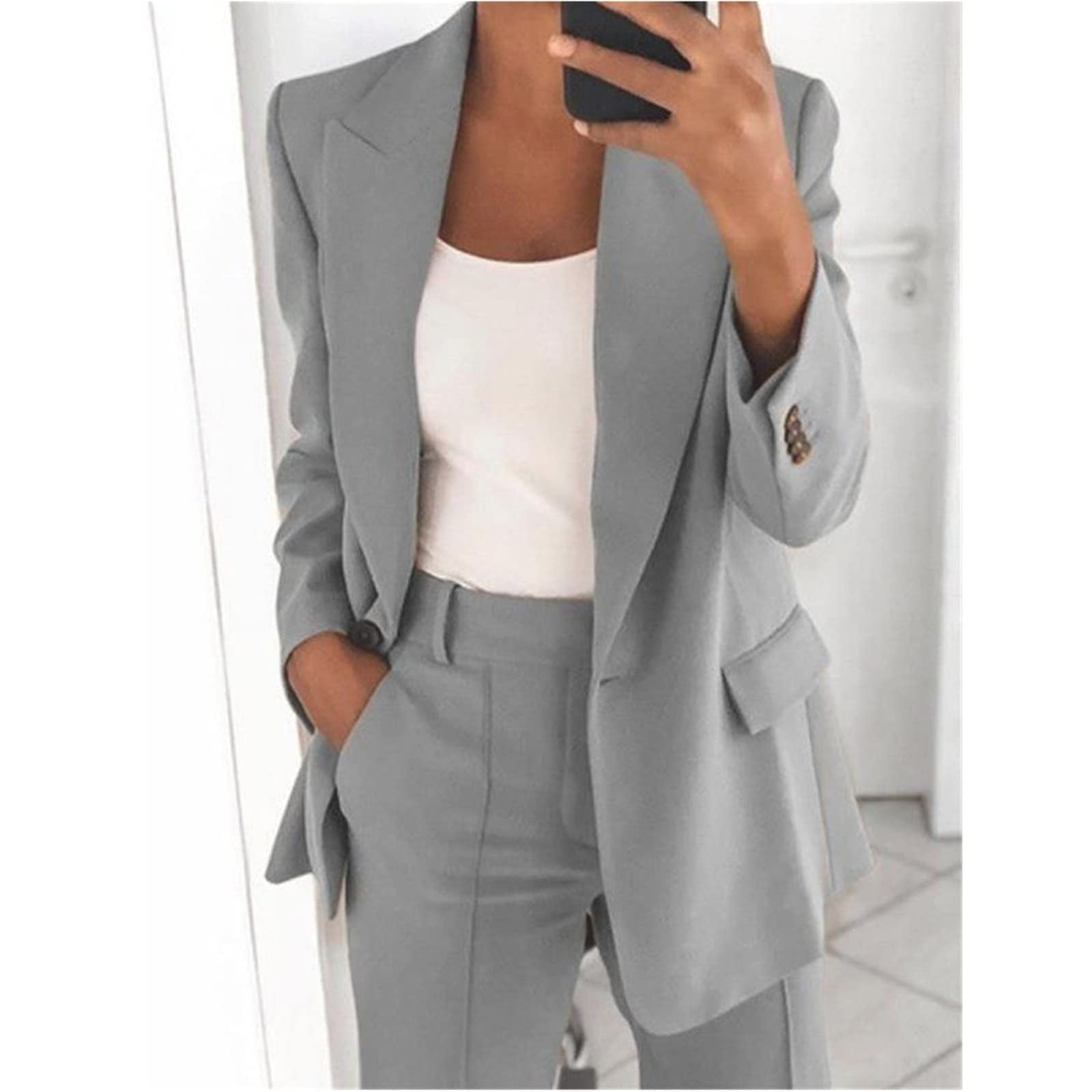 Meichang Women's 2 Piece Outfit Casual Single Button Long Sleeve Blazer ...