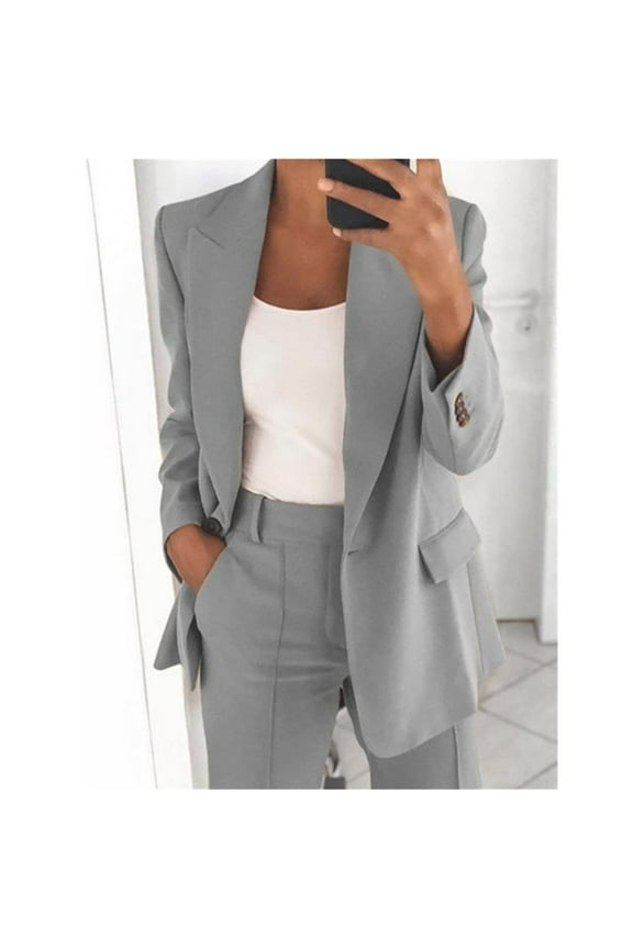 Meichang Women's 2 Piece Outfit Casual Single Button Long Sleeve Blazer And Pencil Pants Suits Set Office Business Suit for Work