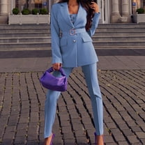 Meichang Women's 2 Piece Outfit Casual Solid Long Sleeve Open Front Blazer and Slimming Pants Elegant Work Business Suit Sets