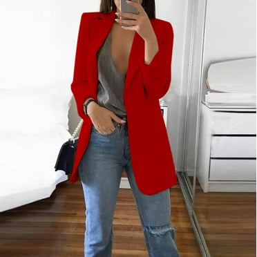 Meichang Women' s Blazers 2023 Long Sleeves Slimming Business Blazer Open Front Formal Work Coats Lapel Solid Color Cardigan