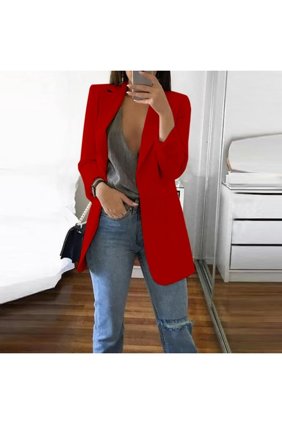 Women' s Blazers 2023 Long Sleeves Slimming Business Blazer Open Front Formal Work Coats Lapel Solid Color Cardigan
