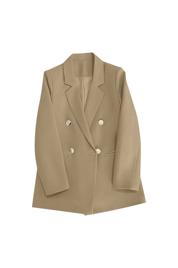Women's Blazers Fall Double Breasted Long Sleeves Blazer Jacket Grace Lapel Open Front Cardigan Basic Solid Color Coat