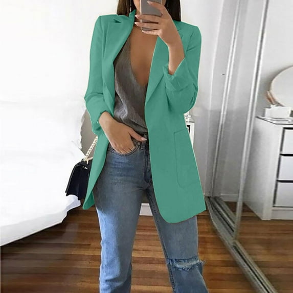 Meichang Women's Blazers for Work Casual Long Sleeves Solid Blazers Open Front Blazer Jacket Lapel Collar Office Outerwear with Pocket
