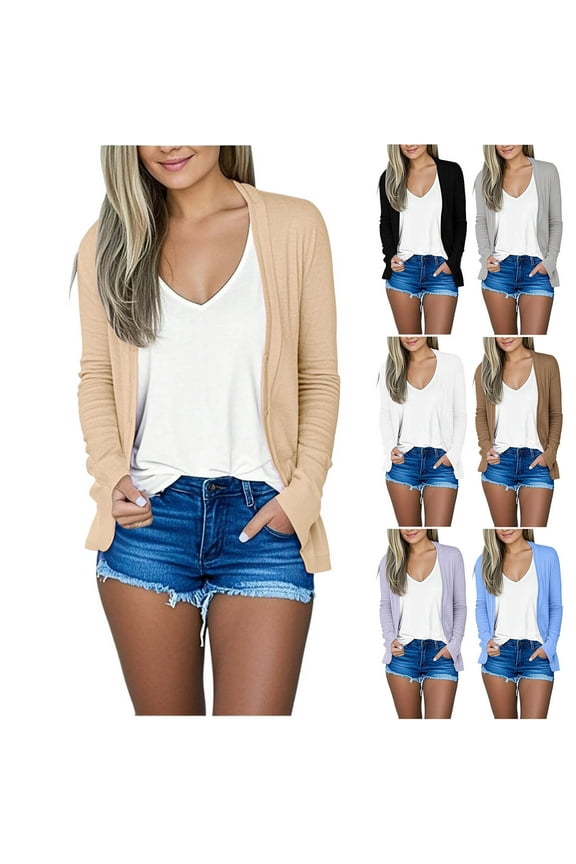 Women's Cardigan Lightweight Long Sleeve Open Front Cardigan Causal Solid Loose Fit Fall Cardigans with Pockets