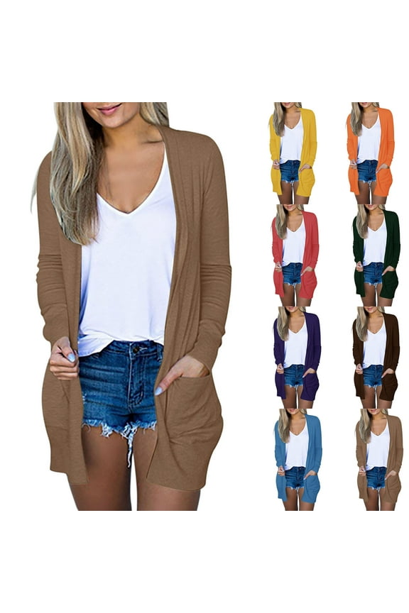 Women's Cardigan Lightweight Open Front Cardigan Casual Solid Long Sleeve Cardigans Fall Loose Fit Dressy Cardigan with Pockets