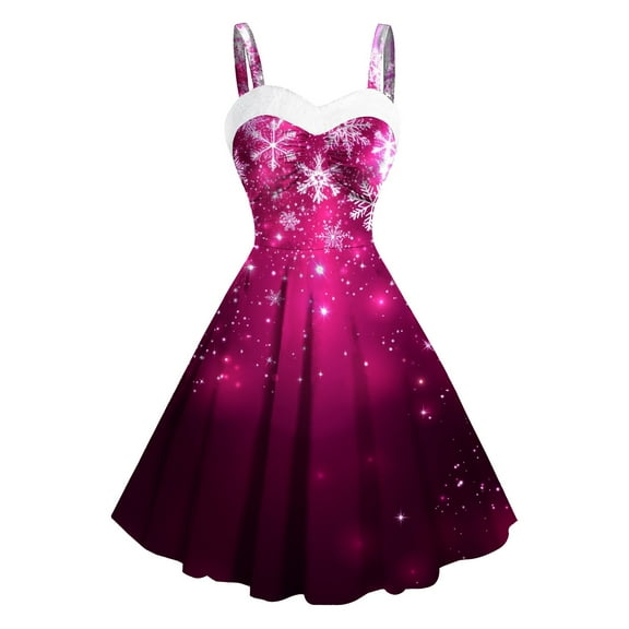 Women's Christmas Snowflake Print Dresses Vintage Retro 1950s Midi Dress Sleeveless Spaghetti Strap A-Line Xmas Party Dresses