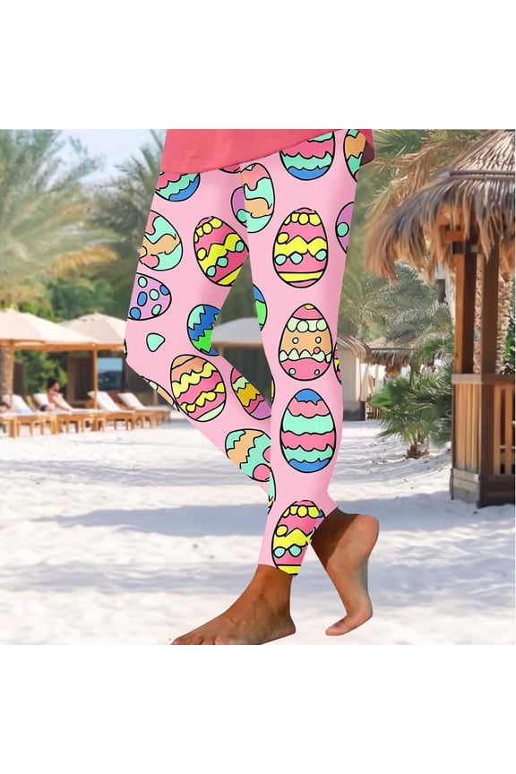 Women's Easter Leggings High Waist Rabbit Eggs Print Yoga Workout Stretchy Leggings