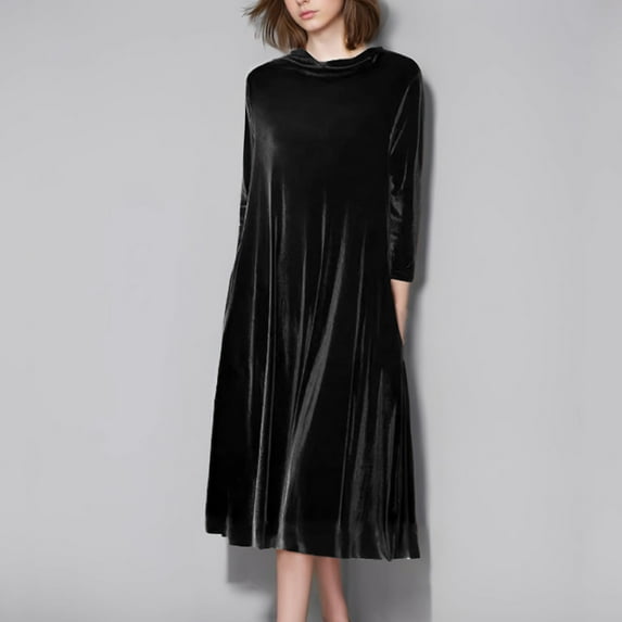 Meichang Women's Fall Winter Vintage Velvet Dress Long Sleeve Crew Neck Cocktail Dresses Flowy Long Wedding Guest Dress Mother Of The Bride Dresses for Wedding