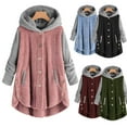 thumbnail image 1 of Meichang Women's Fuzzy Fleece Jacket Hooded Color Block Patchwork Long Sleeve Button Down Coat Oversized Warm Winter Jackets with Pockets, 1 of 5