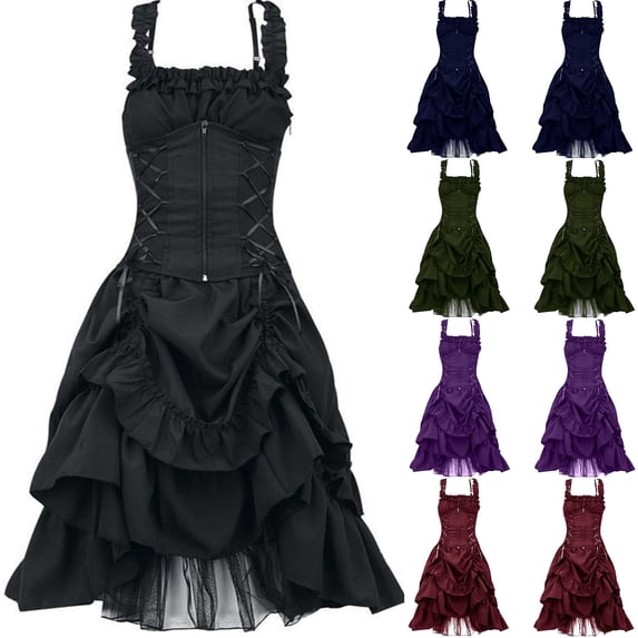 Meichang Women's Gothic Dress with Corset Sleeveless Pirate Dresses Medieval Renaissance Dress Cocktail Party Ball Gown