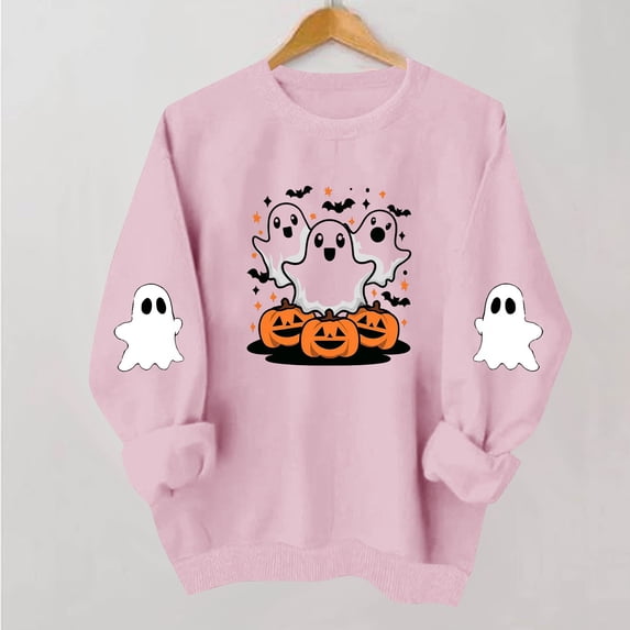 Meichang Women's Halloween Graphic Sweatshirt Ghost Print Sweatshirts Fall Long Sleeve Crewneck Sweatshirt Vintage Spooky Halloween Pullover