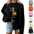 thumbnail image 1 of Meichang Women's Halloween Sweatshirts Oversized Skeleton Graphic Sweatshirt Crewneck Long Sleeve Pullover Tops Vintage Halloween Sweatshirt, 1 of 5