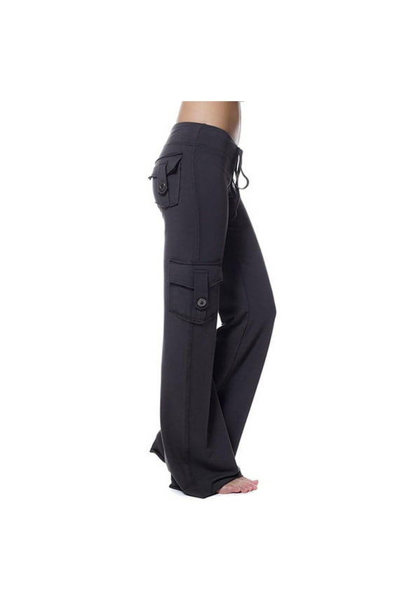 Women's High Waist Wide Leg Cargo Pants with Pockets Casual Loose Fit Stretch Leggings Bootcut Yoga Gym Cargo Pants