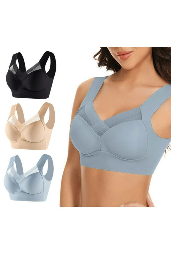 Women's Lace Bras Wireless Push Up T-shirt Bras Seamless Comfy Bralettes Elegant Breathable Full Figure Bra Sets 3 Pack