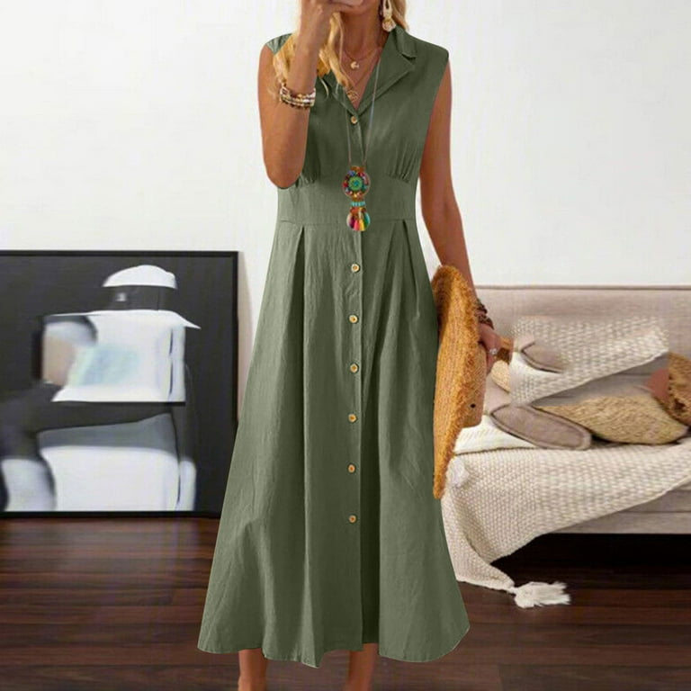Meichang Women's Linen Button Down Shirt Dresses Sleeveless V Neck Collar A-Line Maxi Dress Casual Solid Loose Fit Summer Sundresses for Work - Walmart.com Meichang Women's Linen Button Down Shirt Dresses Sleeveless V Neck Collar A-Line Maxi Dress Casual Solid Loose Fit Summer Sundresses for Work - Walmart.com