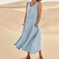 thumbnail image 1 of Meichang Women's Linen Maxi Dresses with Pockets Sleeveless Swing Dress Summer U Neck Casual Cotton Linen Beach Vacation Dress, 1 of 8