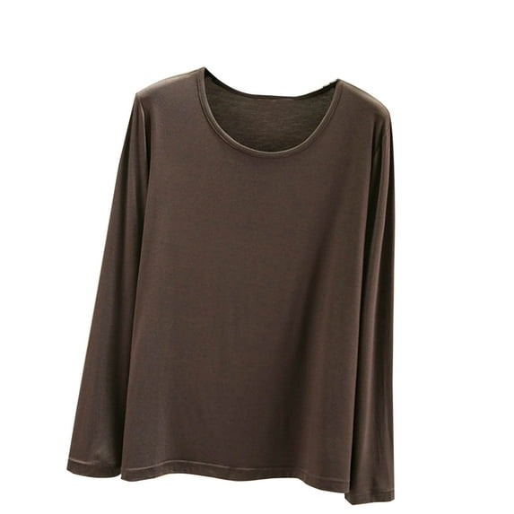 Meichang Women's Long Sleeve Tops Loose Fit Base Layer Shirts Casual Crew Neck Solid T-Shirts Soft Comfy Sleepwear Pajama Blouse Tops Coffee M