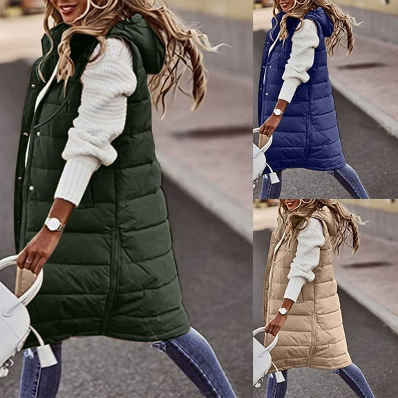 Meichang Women's Long Vests Sleeveless Lightweight Zip Up Puffer Jacket Hooded Down Coat Winter Vest with Hood