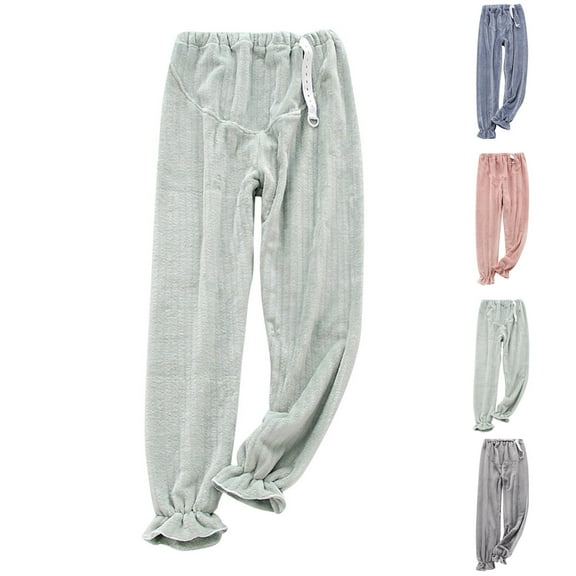Meichang Women's Maternity Pajama Pants Fuzzy Fleece Plush Pajama Pants Over The Belly Elastic Waist Wide Leg Pregnancy Pajama Pants Lounge Loose Pj Bottoms