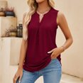 thumbnail image 1 of Meichang Women's Notch V Neck Tank Tops Sleeveless Summer Loose Casual Eyelet Blouses Solid Business Work Shirts Tank Tops Basic Wine XXL, 1 of 6