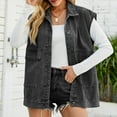 thumbnail image 1 of Meichang Women's Oversized Denim Vest Distressed Washed Lapel Sleeveless Jean Vest Solid Casual Loose Fit Open Front Jacket Coat Jean Vest Black L, 1 of 8