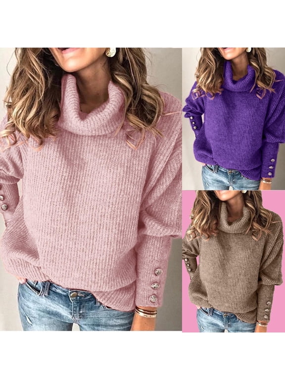 Women's Oversized Turtleneck Chunky Pullover Sweaters Cowl Neck Long Sleeve Winter Slouchy Loose Knit Sweaters
