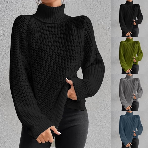 Meichang Women's Oversized Turtleneck Sweater Fall Winter Chunky Long Sleeve Knit Pullover Tops Solid Loose Fit Slouchy Knit Sweater