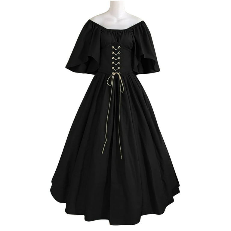 Meichang Women's Plus Size Victorian Dress Flare Sleeve Off Shoulder  Medieval Vintage Dresses with Corset Patchwork Ball Gown
