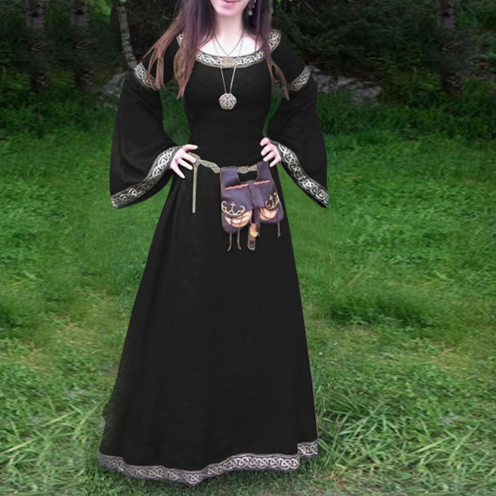 Meichang Women s Renaissance Medieval Dresses Flared Long Sleeve Gown Plus Size Patchwork Cocktail Dress Cosplay Costume Walmart
