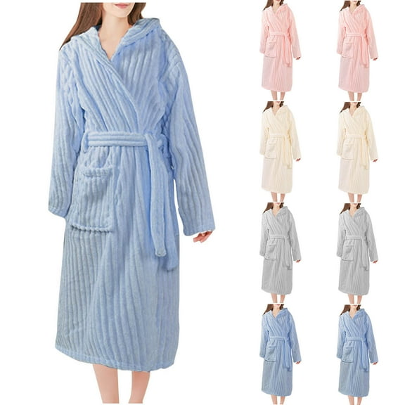 Meichang Women's Robe Winter Hooded Plush Fleece Long Sleeve Kimono Robes Fluffy Cozy Bathrobe Soft Fuzzy Robes with Pockets