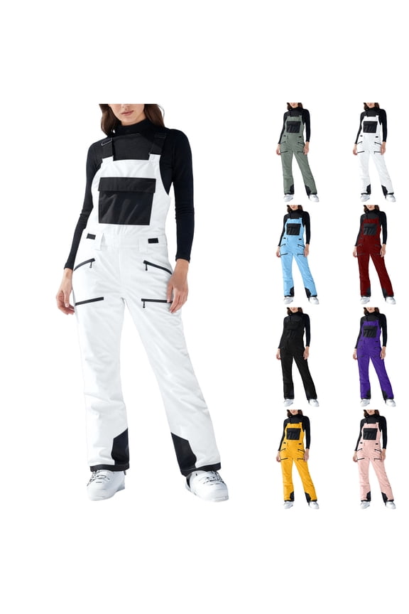 Women's Snow Bibs Insulated Waterproof Ski Pants Baggy Overalls Windproof Warm Winter Outdoor Snow Pants Bib Overalls