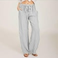 thumbnail image 1 of Meichang Women's Striped Wide Leg Lounge Pants Elastic Waist Drawstring Baggy Casual Trousers Lightweights Long Pants with Pockets White M, 1 of 8