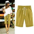 thumbnail image 1 of Meichang Women's Summer Bermuda Shorts Knee Length Drawstring Elastic Waist Casual Cotton Linen Shorts Straight Leg Comfy Solid Color Beach Shorts with Pockets, 1 of 3