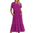thumbnail image 1 of Meichang Women's Summer Casual Dresses Short Sleeve Round Neck Swing Dresses Tiered Midi Dresses Loose Fit Solid Color Beach Dresses with Pockets, 1 of 5