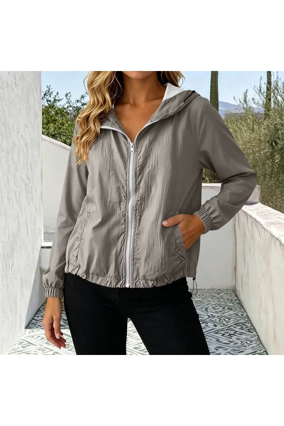 Women's Sun Protection Hoodie Jacket Zip Up Long Sleeve Windbreaker Hiking Outdoor Travel Sun Jacket Lightweight Waterproof Sports Athletic Jackets with Pockets