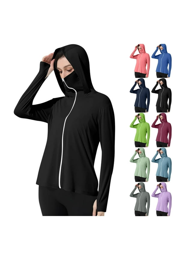 Women's Sun Protection Jacket UPF 50+ Lightweight Long Sleeve Sun Hoodie Outdoor Running Hiking Summer Sun Shirt with Thumb Hole