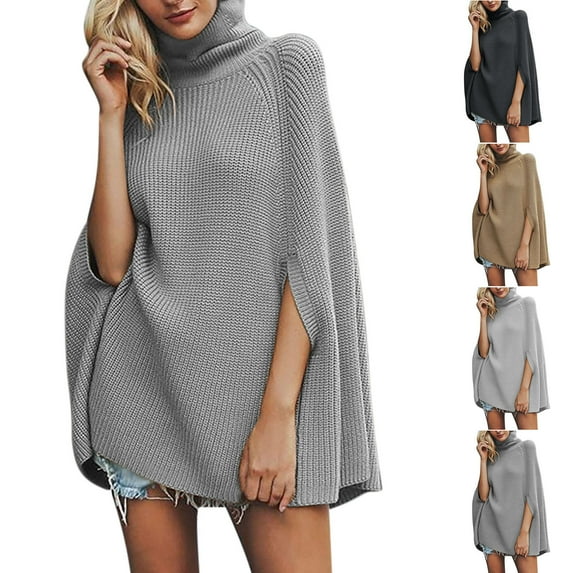 Meichang Women's Turtleneck Poncho Sweater Fall Winter Fashion Chunky Knit Cape Wrap Sweaters Pullover Jumper Tops