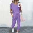 thumbnail image 1 of Meichang Women's Two Piece Outfit Crew Neck Short Sleeve Shirts with Drawstring Waisted Jogger Pants Solid Color Tracksuit Sets with Pockets, 1 of 5