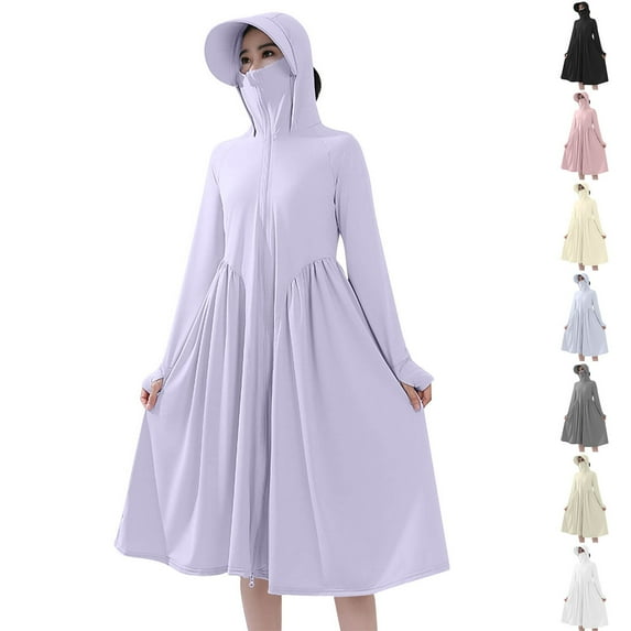 Meichang Women's UPF 50+ Swim Cover Up Sun Protection Hoodie Long Jacket Lightweight Long Sleeve Zipper Sun Hoodie Dress for Hiking Outdoor