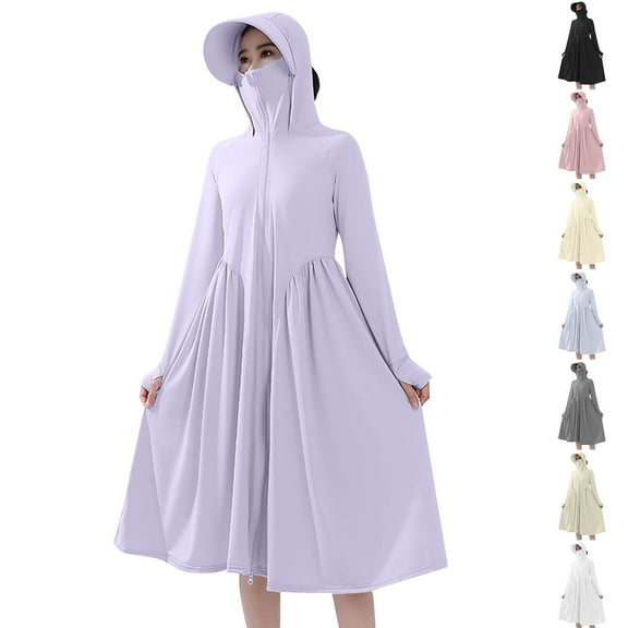 Meichang Women's UPF 50+ Swim Cover Up Sun Protection Hoodie Long Jacket Lightweight Long Sleeve Zipper Sun Hoodie Dress for Hiking Outdoor