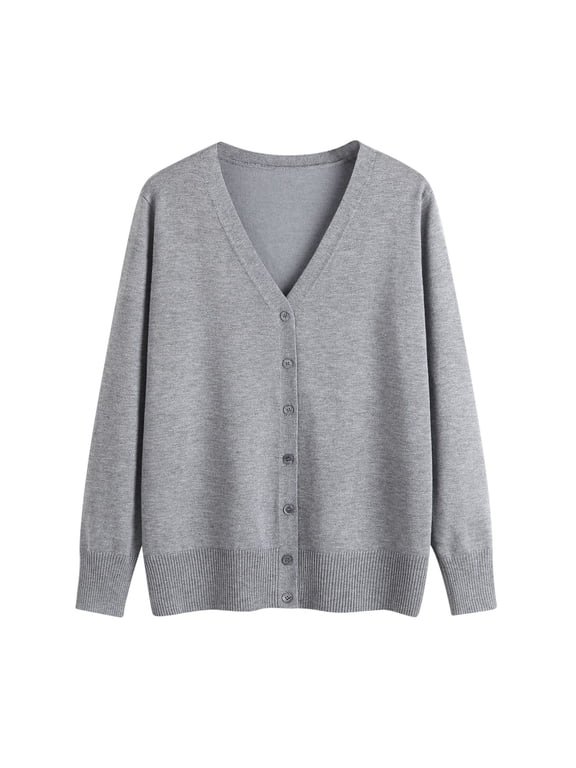 Women's V Neck Sweaters Casual Open Front Button Down Cardigan Comfy Knit Outerwear Basic Solid Color Sweater Coat 2023