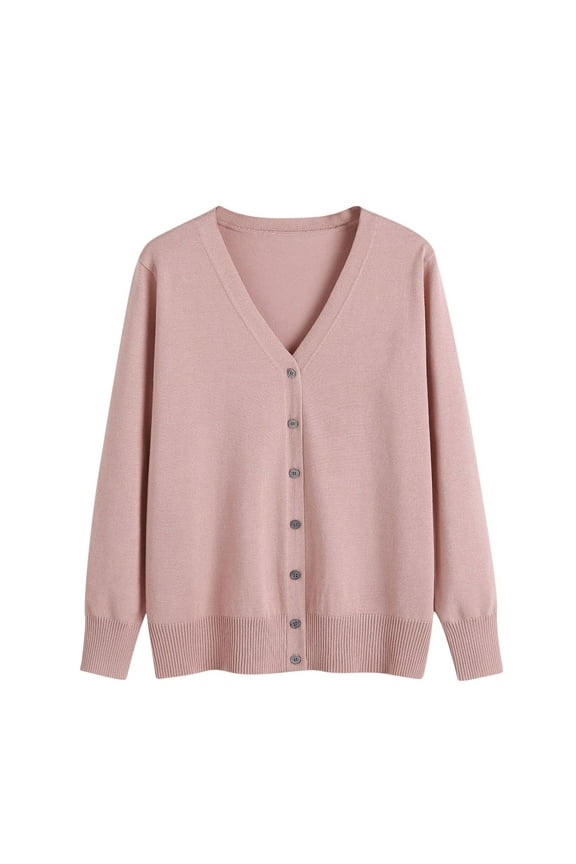 Women's V Neck Sweaters Casual Open Front Button Down Cardigan Comfy Knit Outerwear Basic Solid Color Sweater Coat 2023 Fall