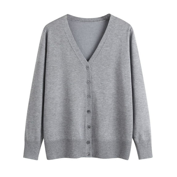 Meichang Women's V Neck Sweaters Casual Open Front Button Down Cardigan Comfy Knit Outerwear Basic Solid Color Sweater Coat 2024 Fall