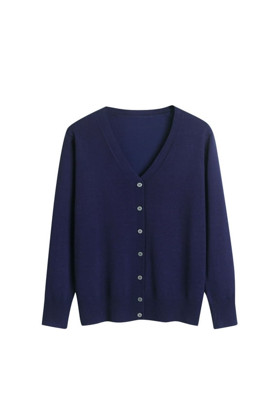 Cardigan Sweaters for Women Long Sleeve V-Neck Button Down Knit Cardigans Lightweight Fall Jackets Coat Solid Open Front Cardigan Sweater Navy XXXL
