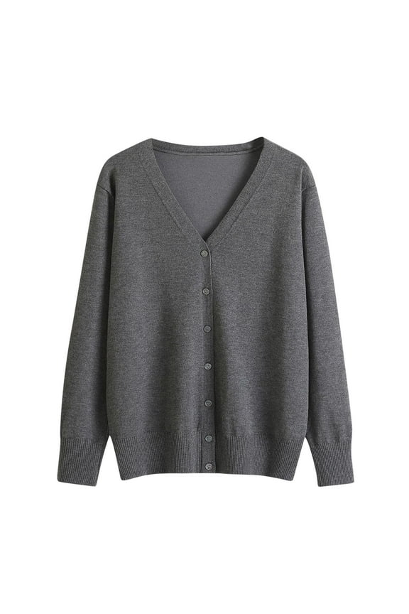 Women's V Neck Sweaters Casual Open Front Button Down Cardigan Comfy Knit Outerwear Basic Solid Color Sweater Coat 2024 Fall