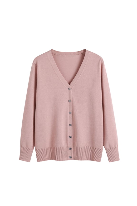 Women's V Neck Sweaters Casual Open Front Button Down Cardigan Comfy Knit Outerwear Basic Solid Color Sweater Coat 2024 Fall
