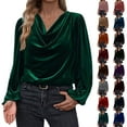 thumbnail image 1 of Meichang Women's Velvet Tops Dressy Casual Long Sleeve Vintage Shirt Cowl Neck Drape Ruched Front Long Sleeve Holiday Party Blouses Tops, 1 of 7