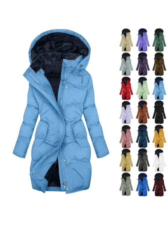 Women's Winter Coat Fleece Lined Puffer Jacket Plus Size Waterproof Detachable Hooded Zip Up Down Jackets Warm Thermal Thick Sherpa Parka Jackets with Pockets